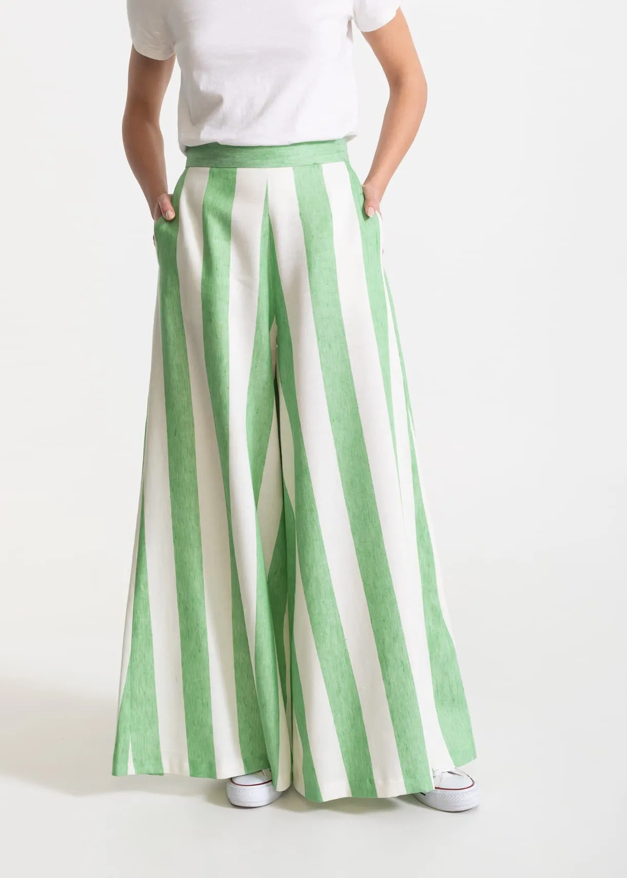 Women's Palazzo Linen Pants Lime Rush
