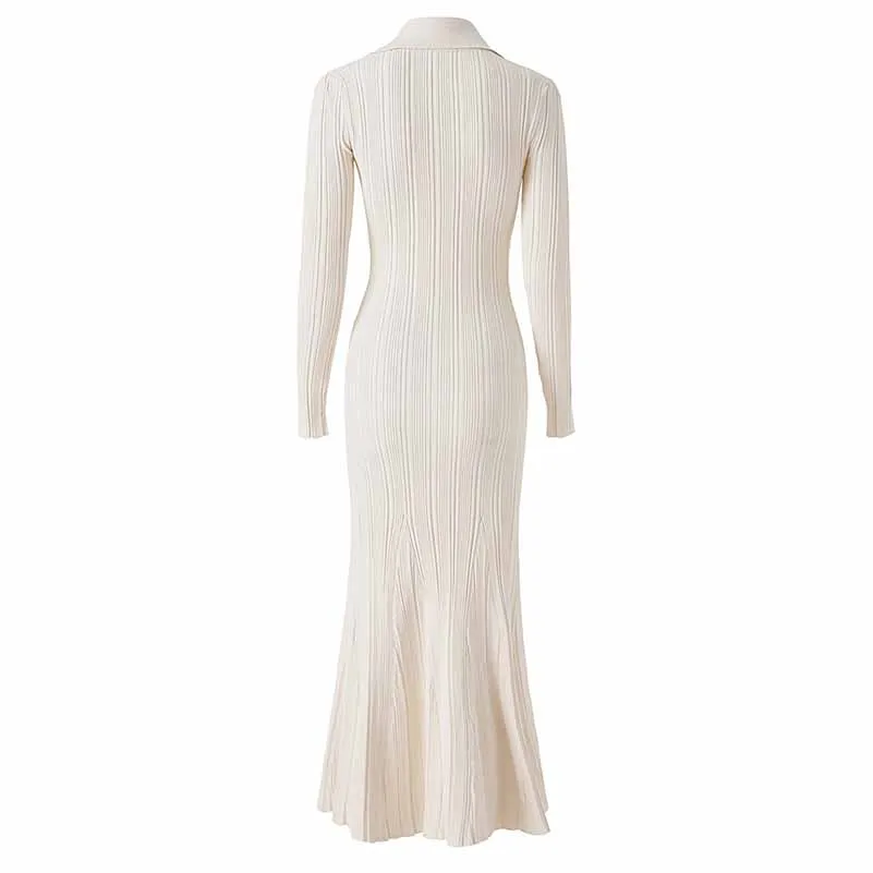 Women's Ribbed-knit Long Sleeved Midi Dress
