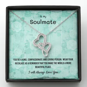 You're a kind, compassionate and loving person - Double Hearts Necklace Message Card