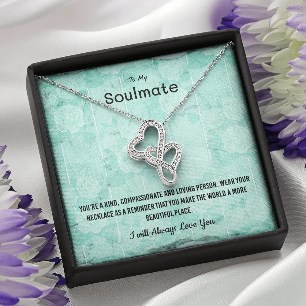 You're a kind, compassionate and loving person - Double Hearts Necklace Message Card