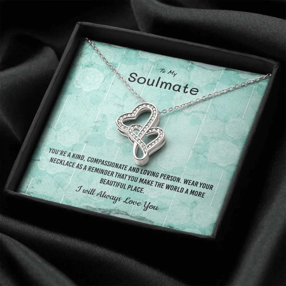 You're a kind, compassionate and loving person - Double Hearts Necklace Message Card
