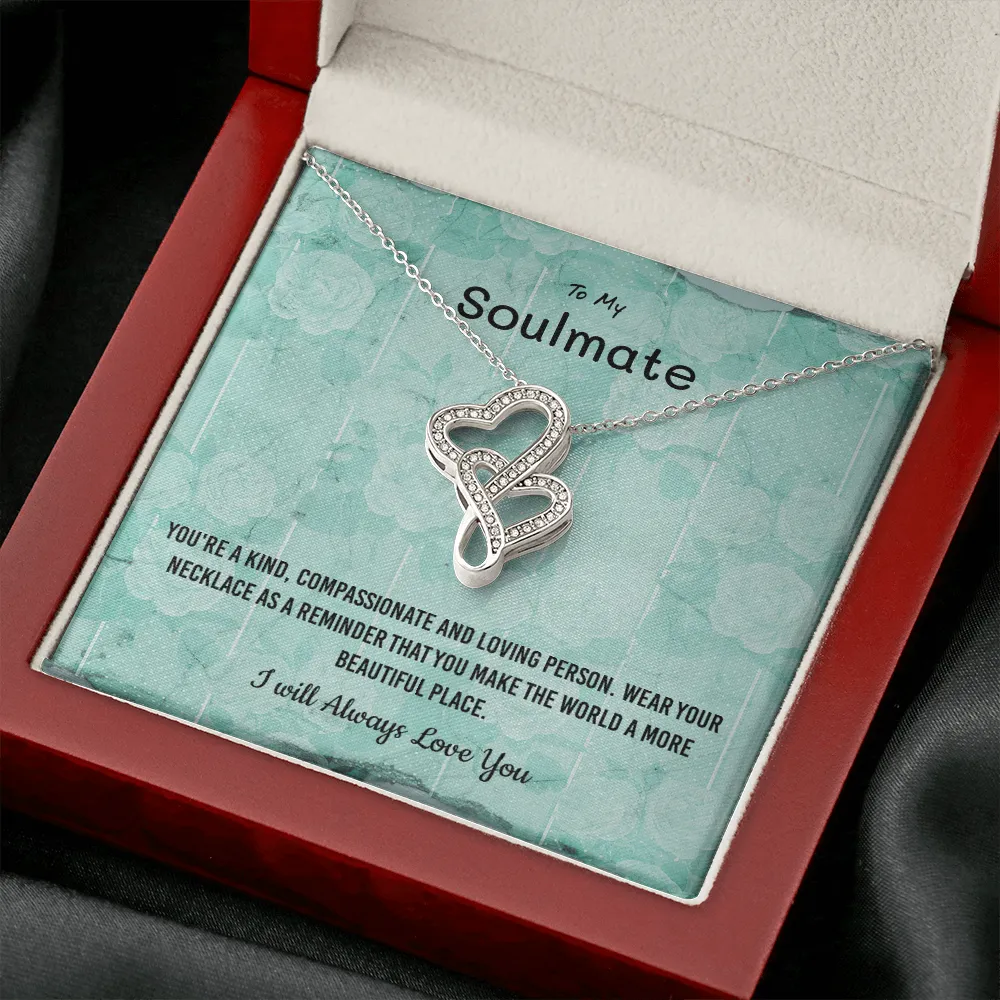 You're a kind, compassionate and loving person - Double Hearts Necklace Message Card