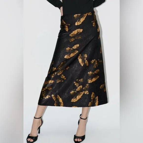 ZARA WOMAN HIGH-WAIST LAYERED MIDI ZW COLLECTION PRINTED SKIRT NWT