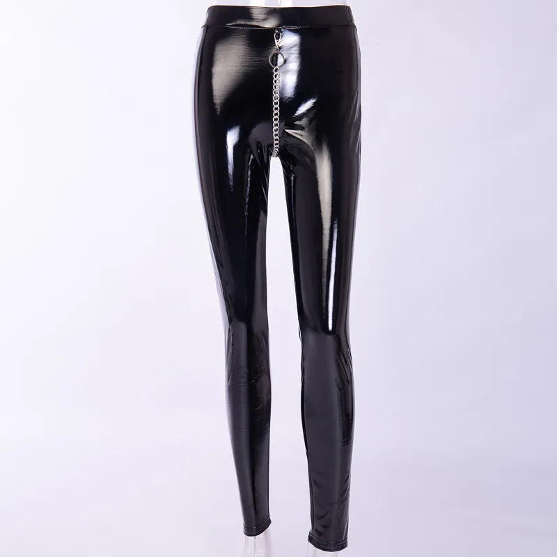 Zora Chain Detail High-Waisted Faux Leather Pants
